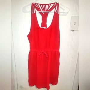 Red strapless dress